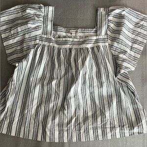 [2X]Alexander Jordan Linen Blend Striped Square Neck Blouse Boho Festive NWOT